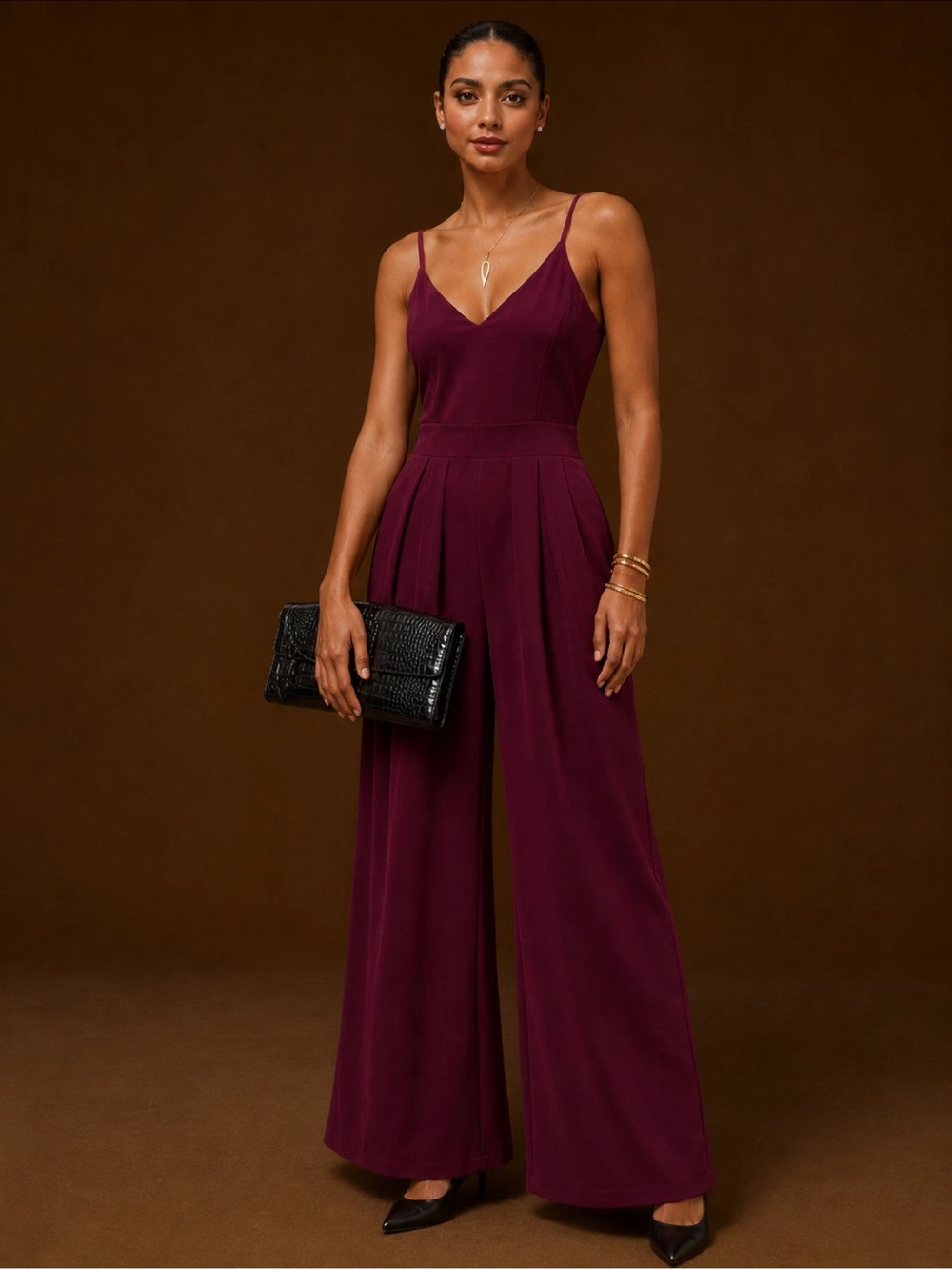 Halara Sleeveless  Wide-Leg Jumpsuit in Burgundy , small seam seperation at wast